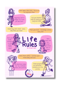 Life Rules for young girls, cute poster depicting simple life rules for a happy confident young girl