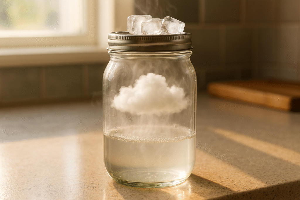 Easy at home STEM experiments, cloud in a jar.