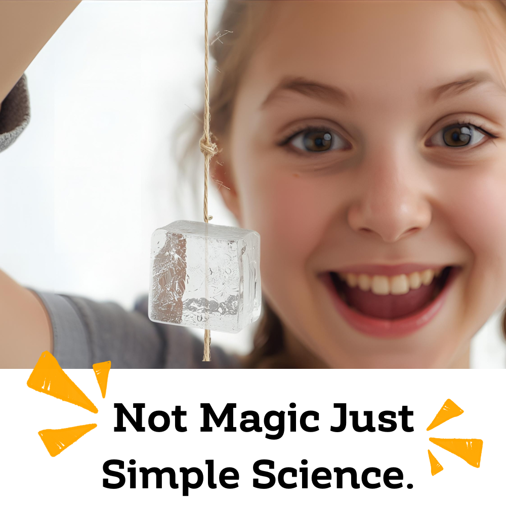 Ice cube and string winter science experiment for kids