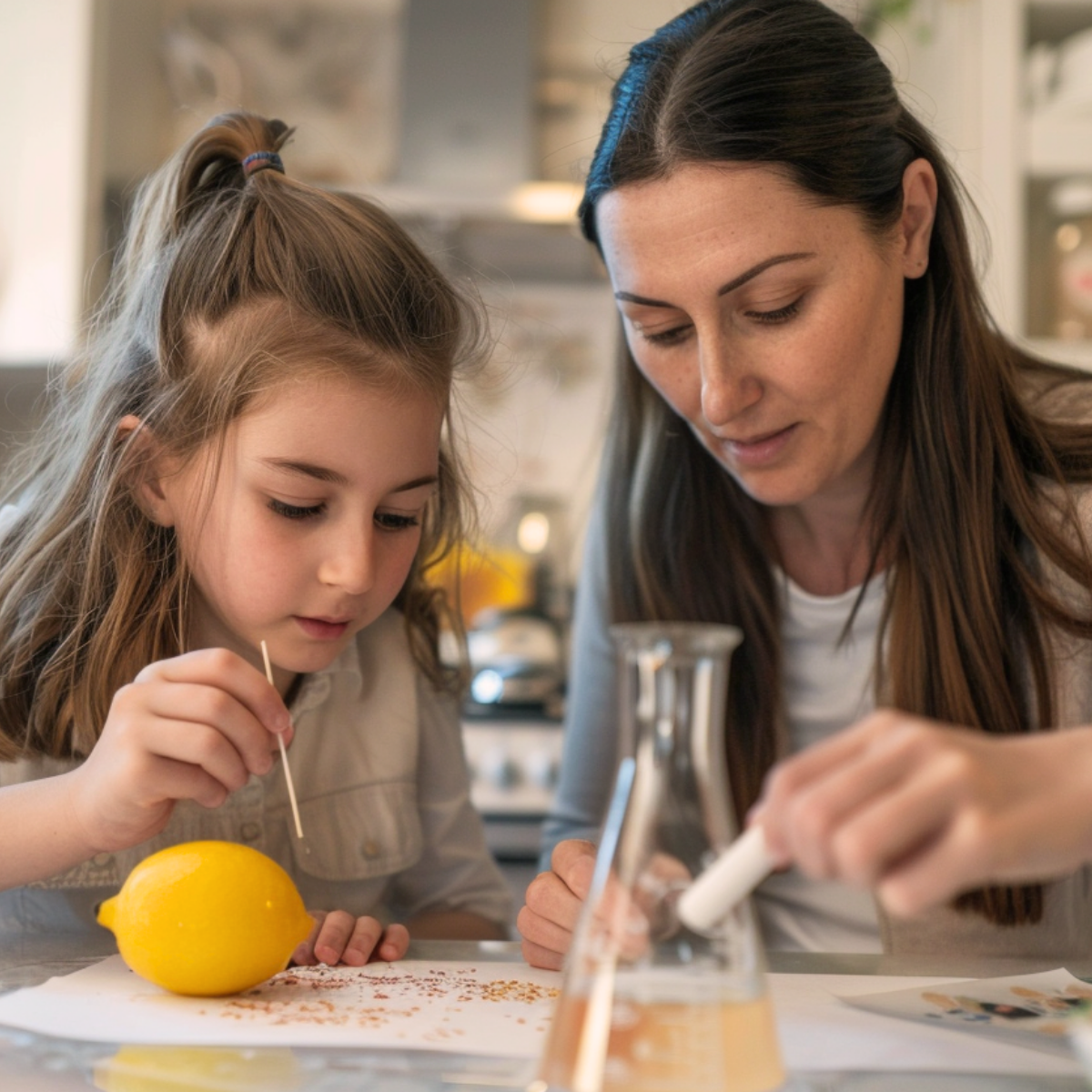 Girl doing chemistry experiment at home