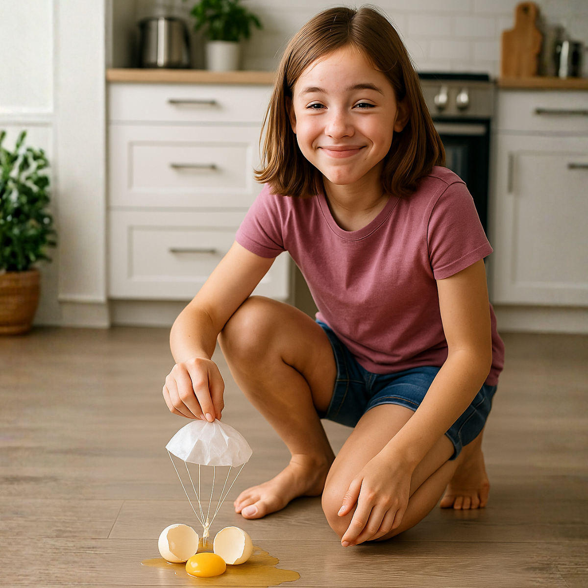 Girl doing a science experiment at home