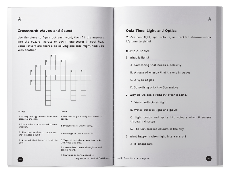 Workbook and trivia pages for physics learning