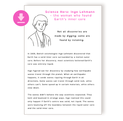 Printable Inge Lehmann story card for girls