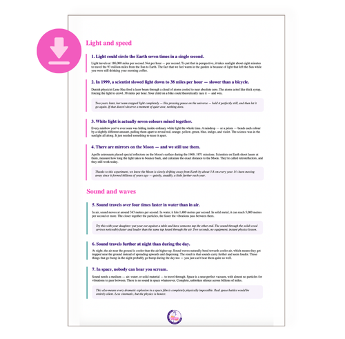 25 mind-blowing physics facts printable card for kids